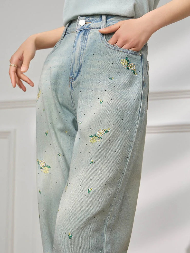 Floral Embroidered Relaxed Wide-Leg Jeans TK0514