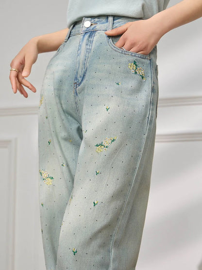 Floral Embroidered Relaxed Wide-Leg Jeans TK0514