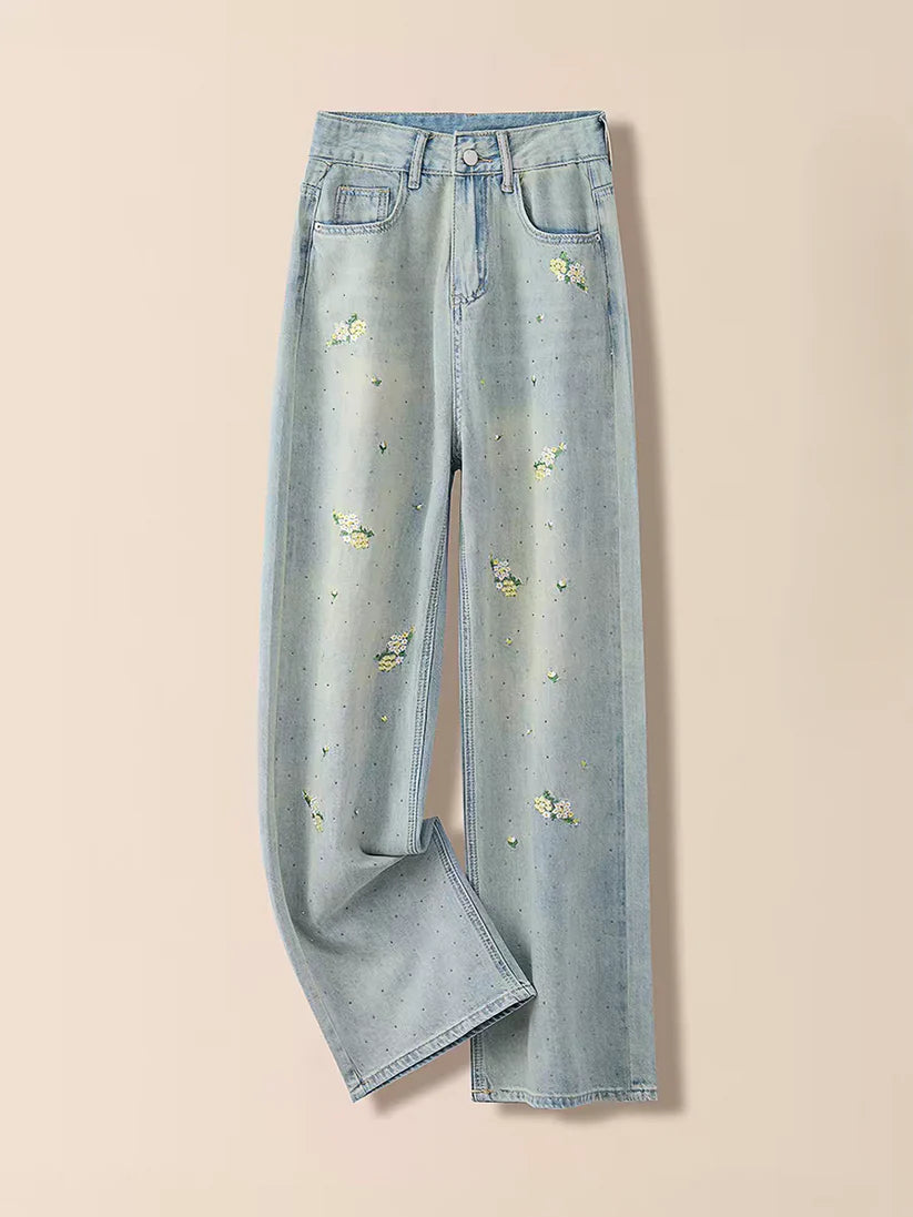 Floral Embroidered Relaxed Wide-Leg Jeans TK0514