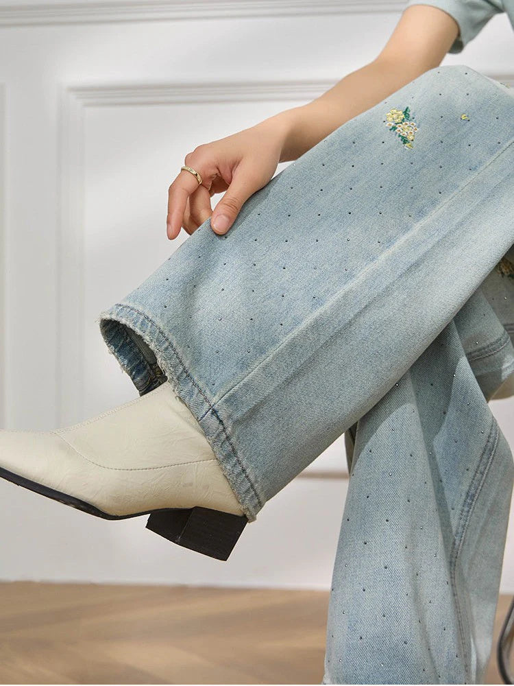Floral Embroidered Relaxed Wide-Leg Jeans TK0514