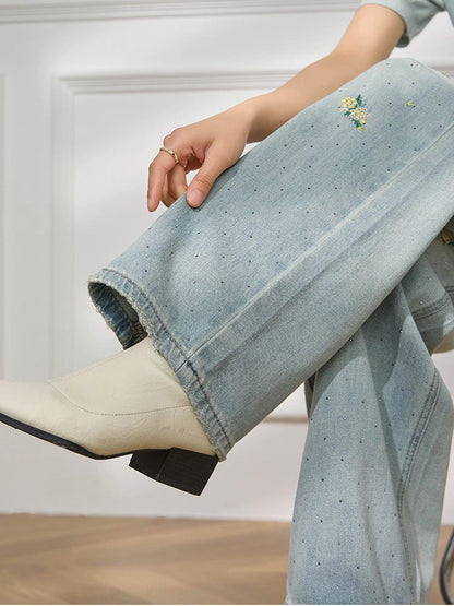 Floral Embroidered Relaxed Wide-Leg Jeans TK0514