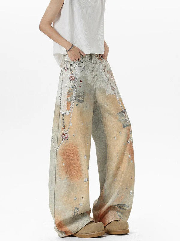 Chain Print Wide Leg Jeans TK0515