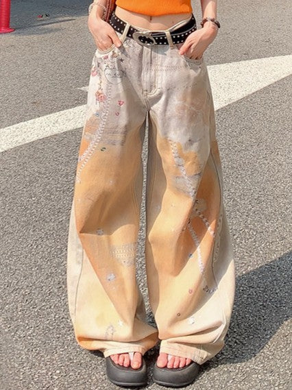 Chain Print Wide Leg Jeans TK0515