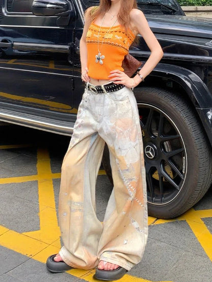 Chain Print Wide Leg Jeans TK0515