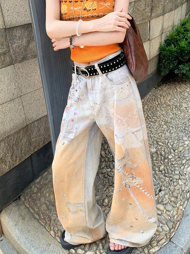 Chain Print Wide Leg Jeans TK0515