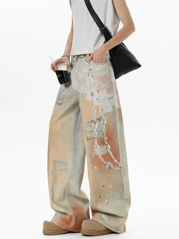 Chain Print Wide Leg Jeans TK0515