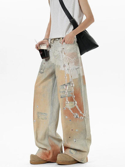Chain Print Wide Leg Jeans TK0515