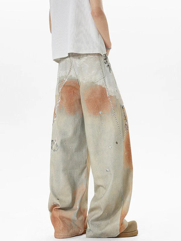 Chain Print Wide Leg Jeans TK0515