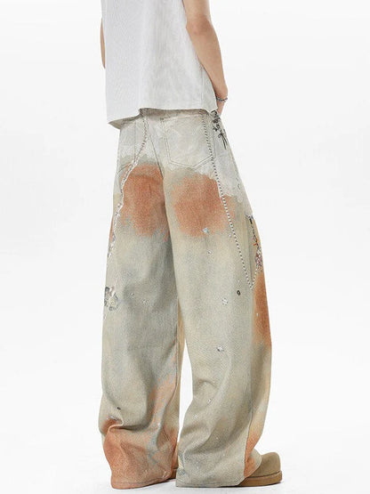 Chain Print Wide Leg Jeans TK0515