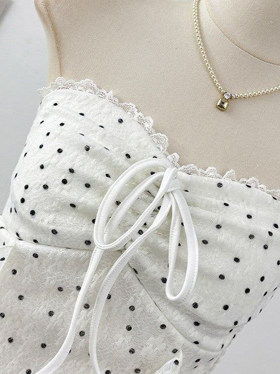 Polka Dot Lace Ruffle Tube Top TK0523