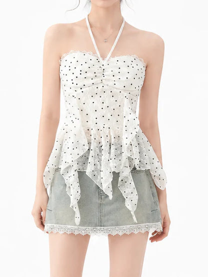 Polka Dot Lace Ruffle Tube Top TK0523