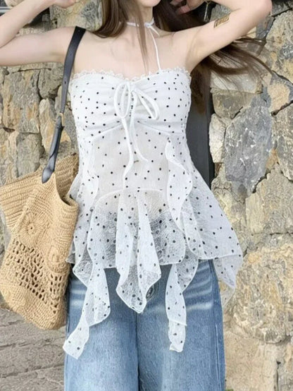 Polka Dot Lace Ruffle Tube Top TK0523
