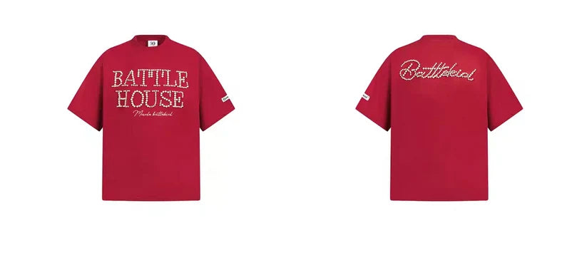 Red Pearl Embellished Logo T-Shirt TK0534