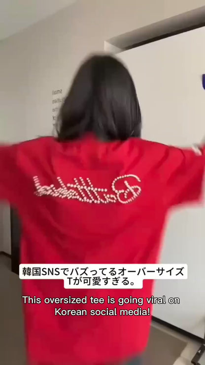 Red Pearl Embellished Logo T-Shirt TK0534